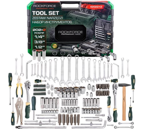 Набор инструментов Rockforce 202 + 2 предмета 1/4, 3/8, 1/2 RF-42022+2(63205)