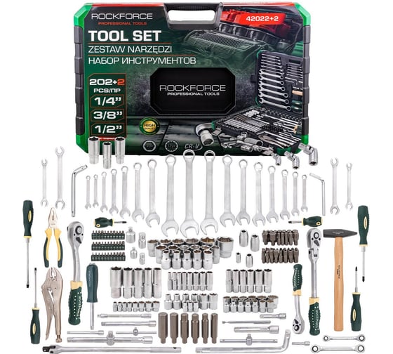 Набор инструментов Rockforce 202 + 2 предмета 1/4, 3/8, 1/2 RF-42022+2(63205)