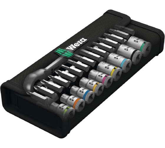 Набор с трещоткой с реверсом WERA, привод  1/4" метрический 28 предметов WE-004018