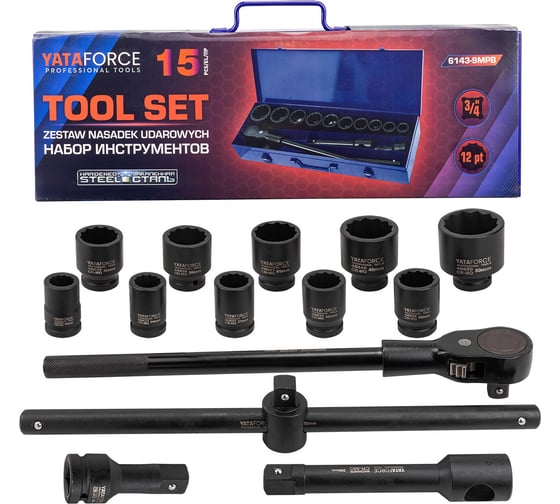 Набор инструментов YATAFORCE 15 предметов, 3/4, 12граней YF-6143-9MPB(62527) 1