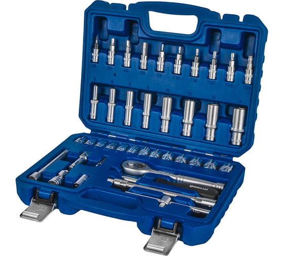 Набор головок торцевых КОБАЛЬТ с трещоткой 1/4, 40 предметов, CR-V, кейс 923-965 1