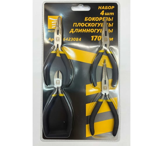 Набор MOSTEK ШГИ 125 мм бокорезы, плоскогубцы, длинногубцы прям. и загн., 4 шт. 5423084 1