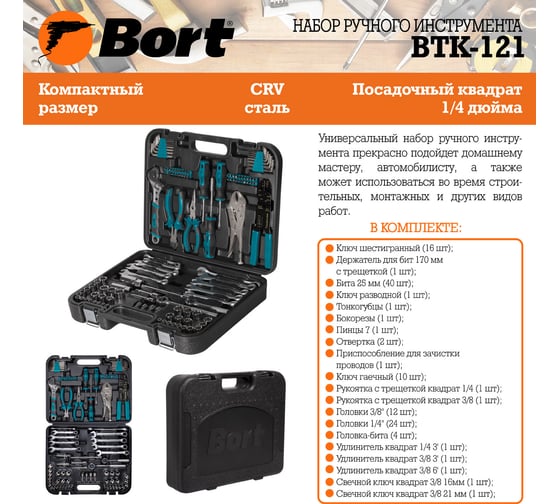 Набор ручного инструмента BORT BTK-121 93412680