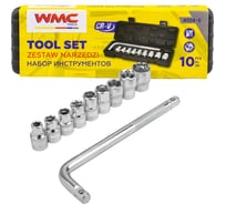 Набор головок торцевых 6-гранных с Г-образным воротком WMC TOOLS 220мм 10пр. 1/2 (8, 10-14, 17, 19, 21мм) в пласт. кейсе WMC-4104-5(63421)