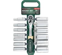 Набор инструментов, головки с ключом трещоточным и удлинителем Rockforce 150мм, набор 15 предметов, 1/2, 6граней RF-4157 MSA(64136)