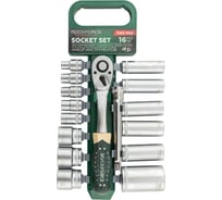 Набор инструментов, головки с ключом трещоточным и удлинителем Rockforce 150мм, набор 16 предметов, 1/2, 6 граней RF-4169 MSA(64138)