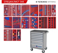 Набор инструментов МАСТАК 343 предмета, СПЕЦИАЛИСТ 343, в серой тележке 52-07343G