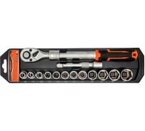 Трещотка телескопическая 1/2 с набором головок KINGQUEEN 14 пред, 72 зуба WIB-198