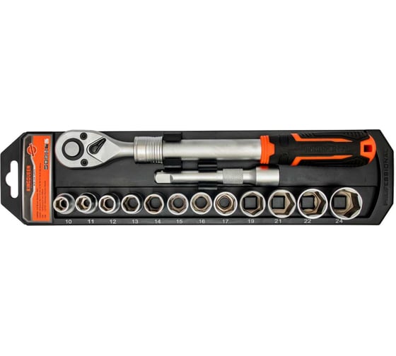 Трещотка телескопическая 1/2 с набором головок KINGQUEEN 14 пред, 72 зуба WIB-198