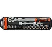 Трещотка телескопическая 1/2 с набором головок KINGQUEEN 15 пред, 72 зуба, WIB-199