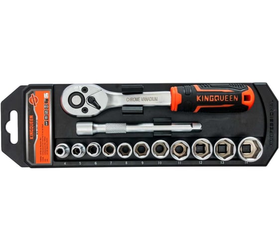 Трещотка 1/4 с набором головок KINGQUEEN 13 пред, 72 зуба, WIB-194