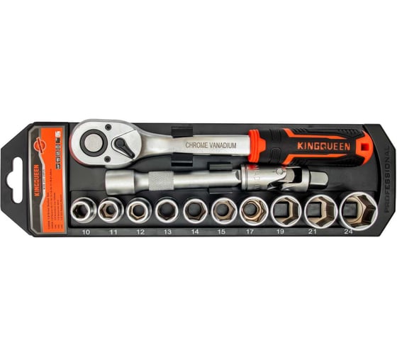 Трещотка 1/2 с набором головок KINGQUEEN 13 пред, 72 зуба, WIB-193