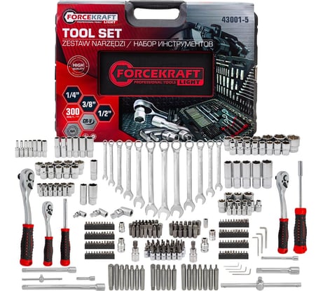 Набор инструментов Forcekraft 300 предметов 1/4, 3/8, 1/2, 6 граней FK LIGHT-43001-5(59639)