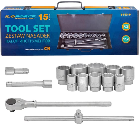 Набор инструментов iLOFORCE 15 предметов 3/4, 12 граней IF-6143-9(59583)