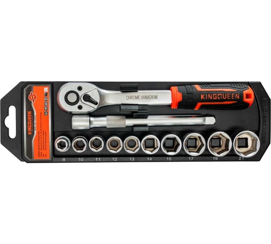 Трещотка 3/8 с набором головок KINGQUEEN 12 пред, 72 зуба WIB-196