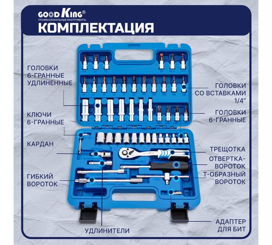Набор инструментов GOODKING 53 предмета 1/4" трещотка B-10053