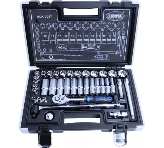 Набор торцевых головок Licota 3/8, 6-ти гранных super lock 37 предметов, 6-24 мм ALK-0007