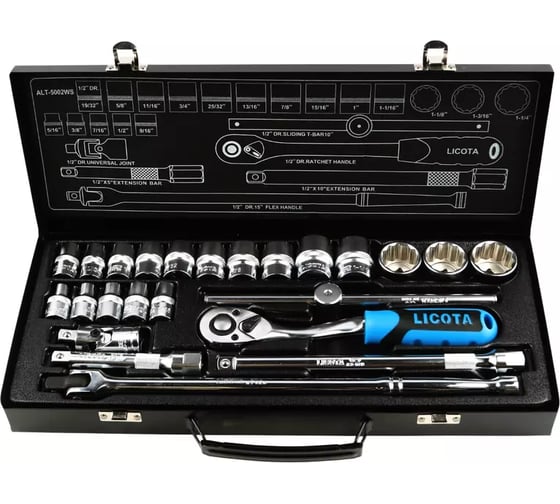 Набор торцевых головок Licota 1/2, 12-ти гранных, 24 пр., 5/16 - 1-1/4 ALT-5002WS