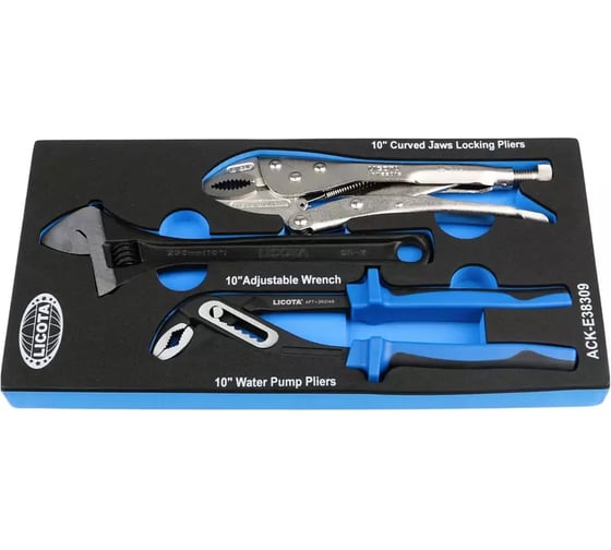 Набор Licota ручные тиски, переставные клещи, разводной ключ, в ложементе EVA ACK-E38309