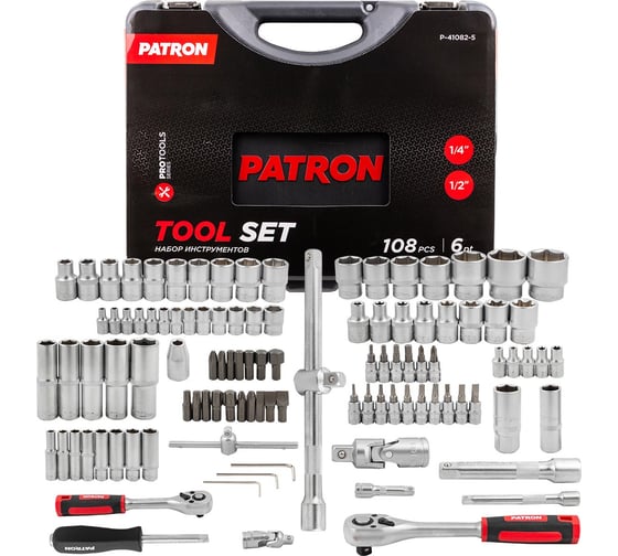 Набор инструментов PATRON 108 пр: 1/4 inch, 1/2 inch, 4-32 мм, 6 граней P-41082-5