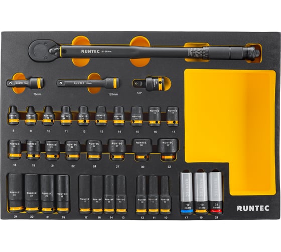 Набор с динамометрическим ключом и ударными головками RUNTEC 1/2, 8-32 мм, CrMo в ложементе EVA, 36 предметов RT-IST1E36F