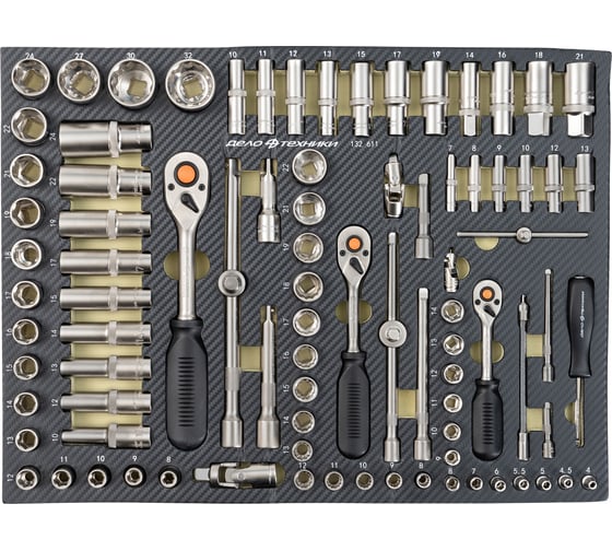 Набор головок и приводов Дело Техники 1/4, 3/8, 1/2 в ложементе, 91 предмет 132611