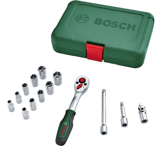 Набор торцевых головок с трещоткой Bosch в кейсе, 1/4, 14 шт. 1600A02BY0
