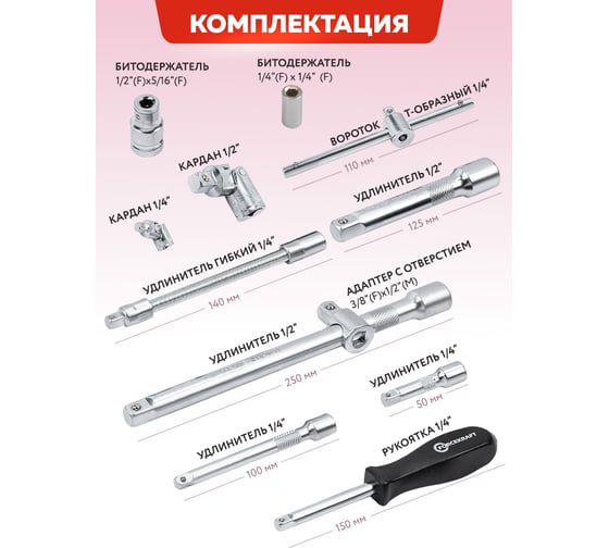 Набор инструментов Forcekraft 82 пр. 1/2", 1/4" 6гр., 4-32 мм Profi 16212 FK-4821-5(16212)