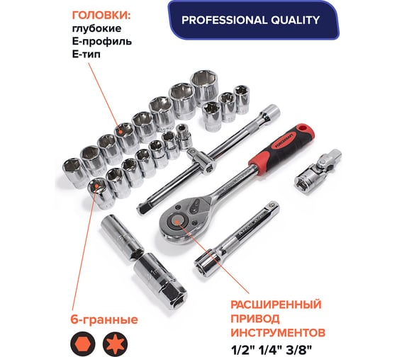 Набор инструментов Forcekraft 216пр.1/4''3/8''1/2''(6гр.)(4-32мм) FK-38841New(50468)