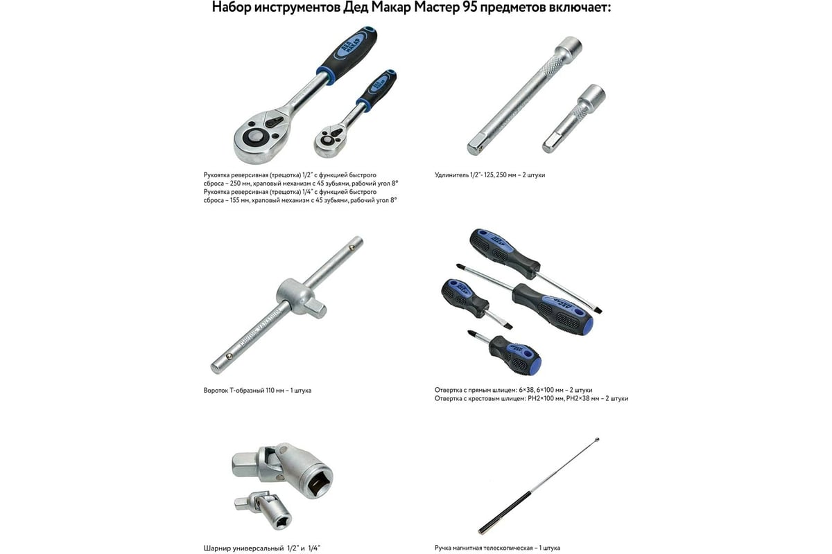 Набор инструментов Дед Макар Мастер 95 предметов МР-95 3 00-00015135 -  выгодная цена, отзывы, характеристики, фото - купить в Москве и РФ