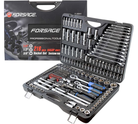 Набор инструментов Forsage 216пр. 1/4", 3/8", 1/2" 6гр. 4-32мм F-38841/Premium/(16625) - выгодная цена, отзывы, характеристики, 1 видео, фото - купить в Москве и РФ