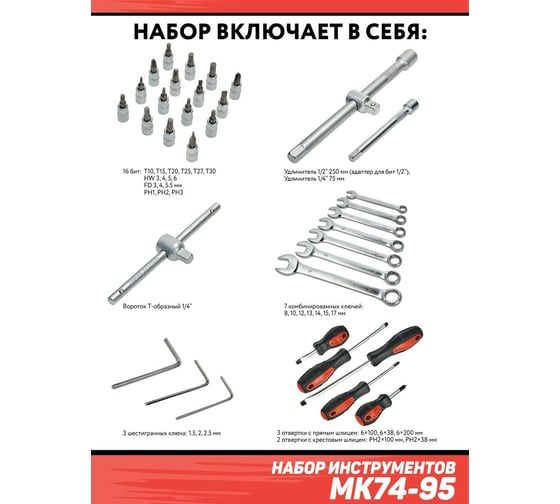 Набор инструментов Дед Макар МК74-95 74 предмета 00-00015622