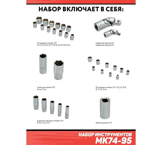 Набор инструментов Дед Макар МК74-95 74 предмета 00-00015622