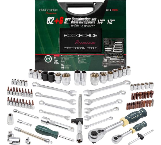 Набор инструментов Rockforce 1/2 & 1/4 DR 6-гранный 82 предмета + 6 предметов RF-4821-7Premium(49894) RF-4821-7 Premium(49894)