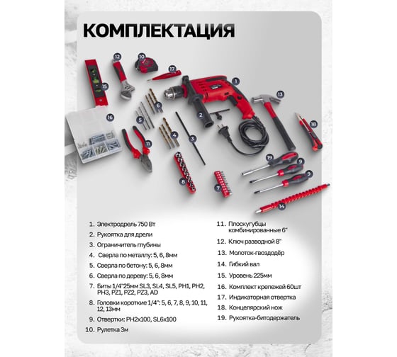 Набор инструментов с электрической дрелью Forcekraft 220V,750W 103 предмета в кейсе FK-20103 51250  FK-20103(51250)