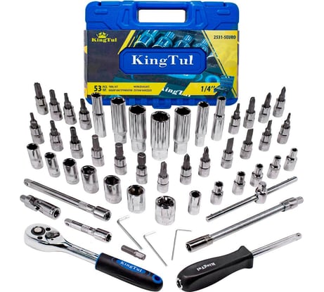 Набор инструмента KingTul 53пр., 1/4, 6-гран., 4-14мм, головки глубокие 6-14мм KT-2531-5 EURO(51110) KT-2531-5 EURO(51110)