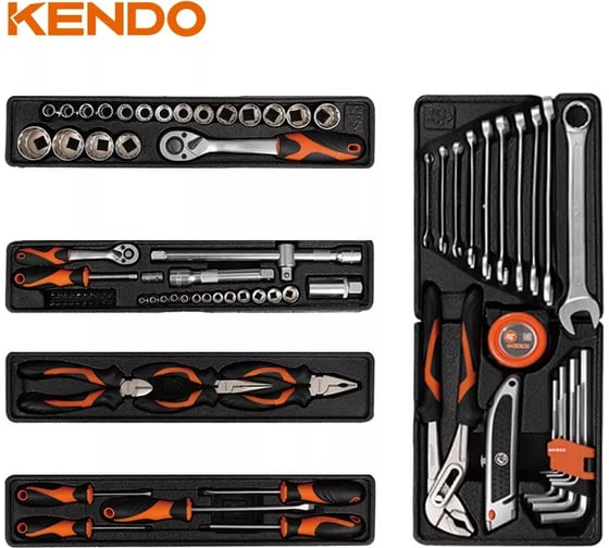 Набор инструментов в переносном ящике KENDO, CrV, 1/2 " +1/4 ", 88 предметов 90202