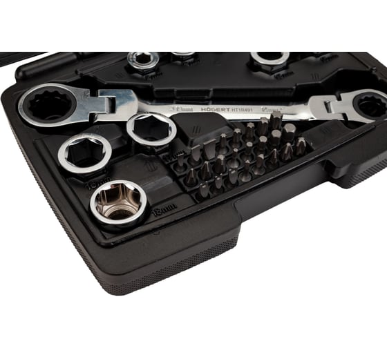 Накидной ключ HOEGERT TECHNIK с трещотками и шарниром, 36 насадок HT1R491
