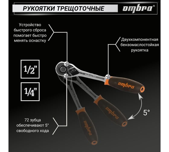 Универсальный набор инструмента Ombra OMT94S12 с 12-гр. головками, 94 предмета 55378 055378