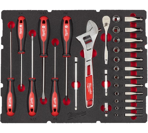 Ложемент Milwaukee для ящика с выдвижными отсеками PACKOUT с головками 1/4", 35 предметов 4932480717 1