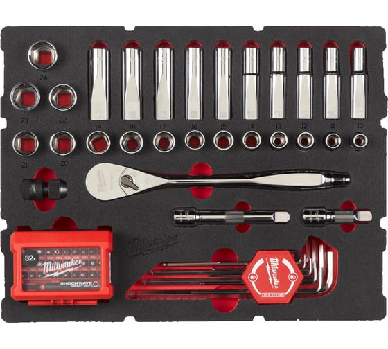 Ложемент Milwaukee для ящика с выдвижными отсеками PACKOUT с головками 1/2", 70 предметов 4932480716 1