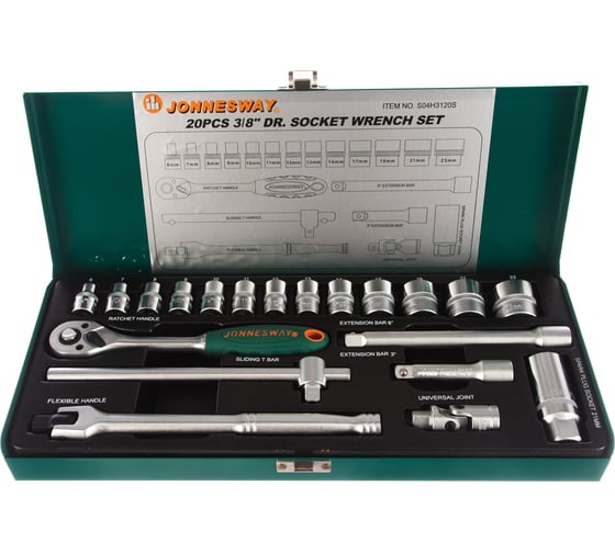 Набор торцевых головок (3/8"DR; 6-23 мм; 20 предметов) Jonnesway S04H3120S