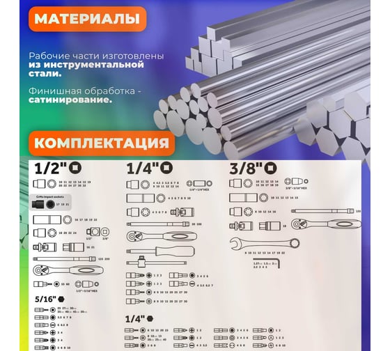 Набор инструментов STARTUL PRO Le Mans 1/4", 3/8", 1/2" 6 граней, 219 предметов PRO-219L