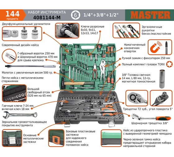 Набор инструмента AIST 142 предмета 6/12-гр. (+2 доп) / 4081144-M 00-00025550
