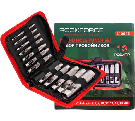 Набор пробойников Rockforce 3-10, 12, 14, 16, 19 мм, 12 предметов, в сумке RF-31291B(50841)