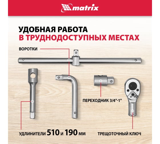Набор торцевых головок 26 предметов MATRIX 13539