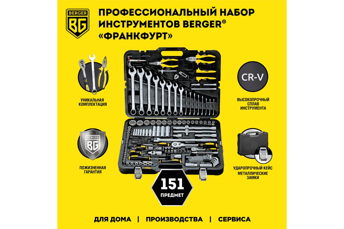 Набор инструментов 151 предмет Berger BG BG151-1214