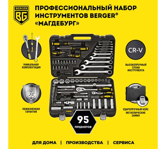 Автомобильный набор инструментов 95 предметов Berger BG BG095-1214