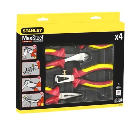 Набор из плоскогубцев и кусачек электрика 4 шт STANLEY MaxSteel VDE 1000V 4-84-489 1