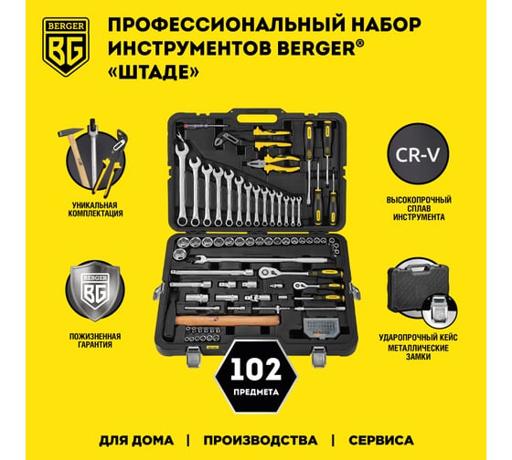 Универсальный набор инструментов 102 шт Berger BG BG102-1214